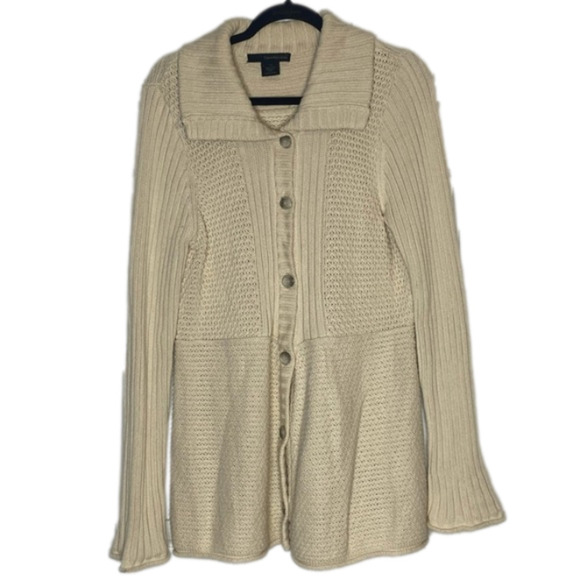 CALVIN Klein Jeans Long Sweater Cream Button Down Cardigan size Large L - Picture 1 of 8